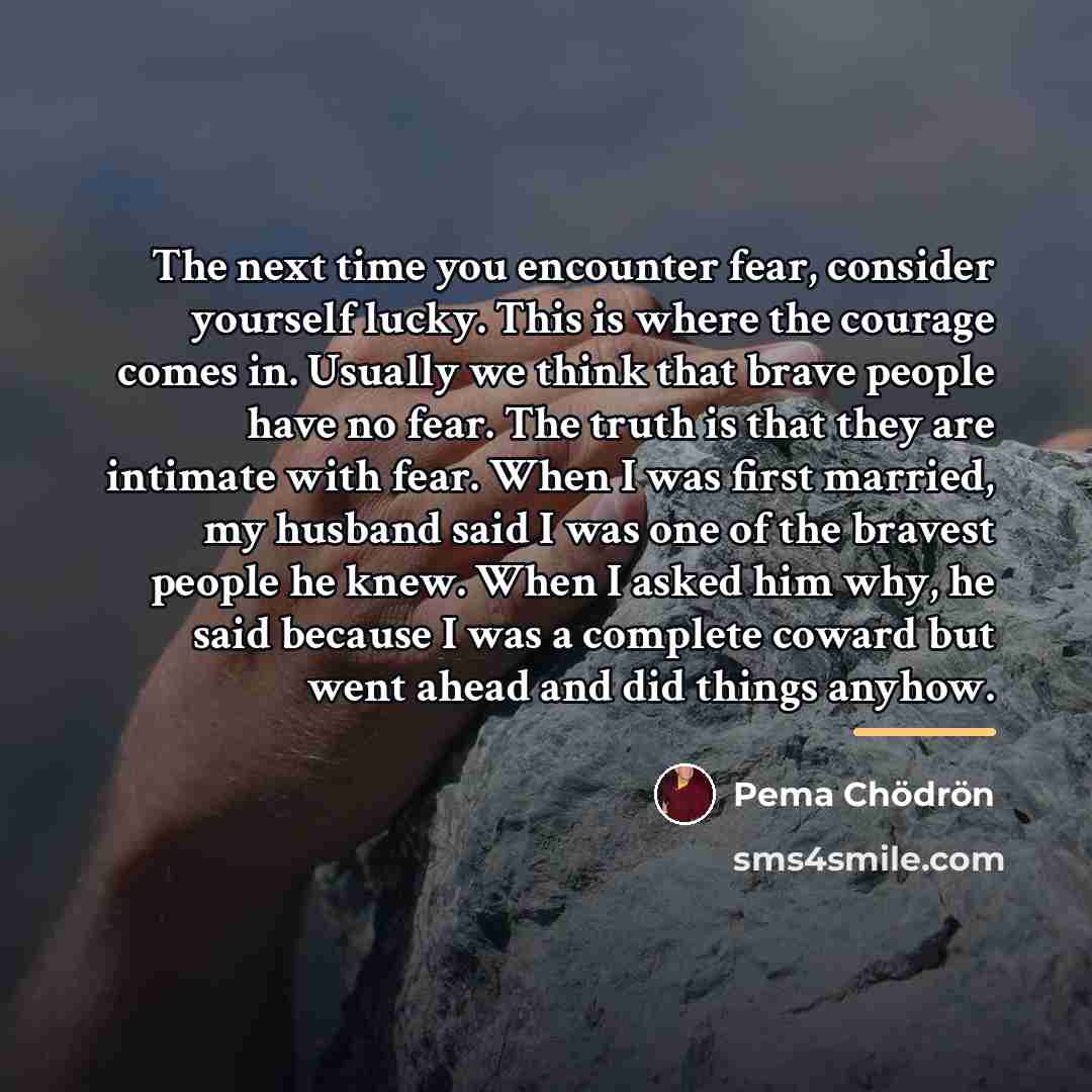 “The next time you encounter fear, consider yourself lucky. This…” quote by Pema Chodron