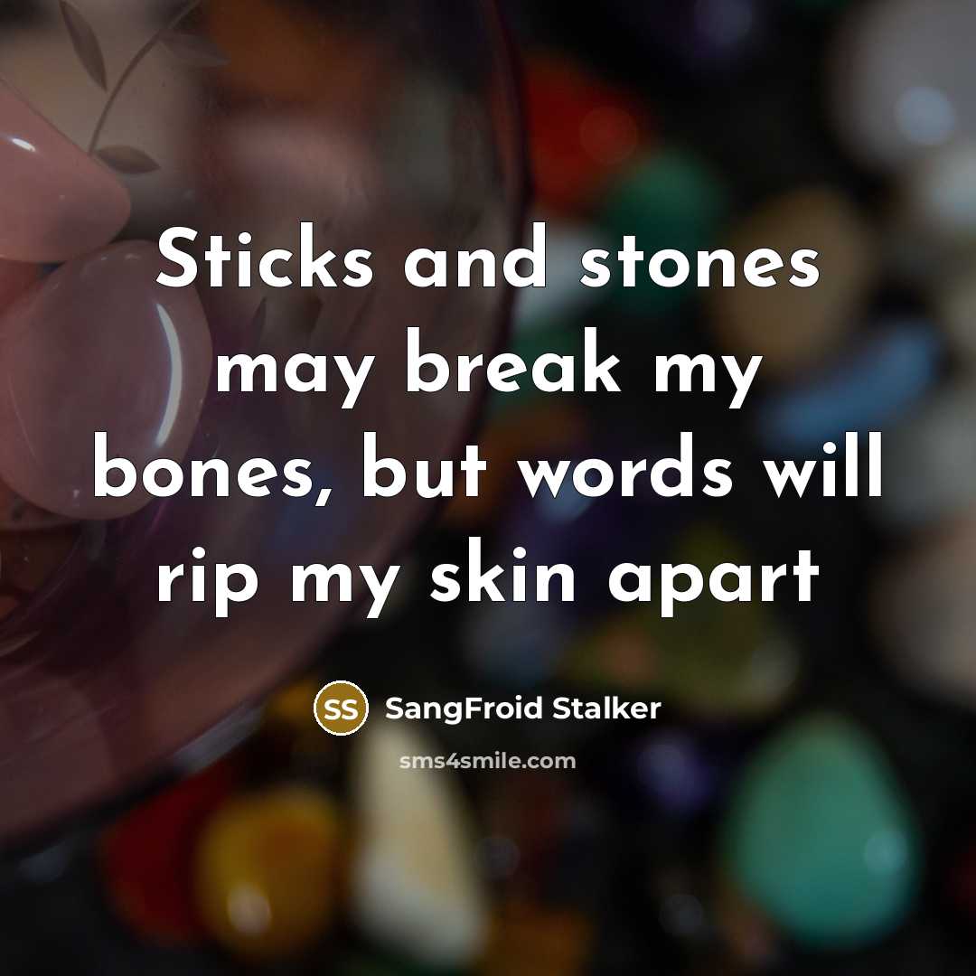 “Sticks and stones may break my bones, but words will…” quote by SangFroid Stalker