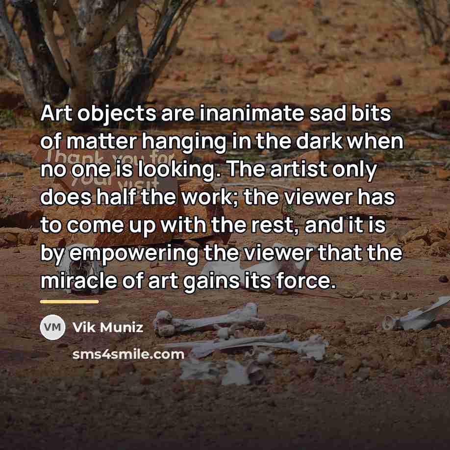 “Art objects are inanimate sad bits of matter hanging in…” quote by Vik Muniz