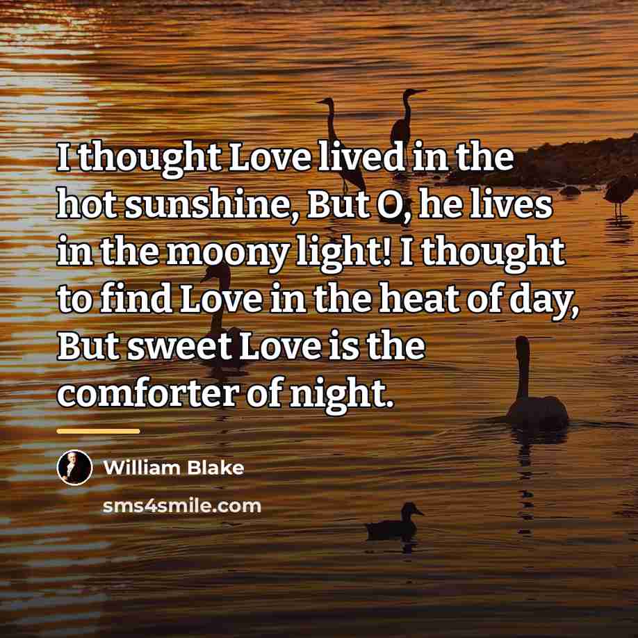 “I thought Love lived in the hot sunshine, But O,…” quote by William Blake