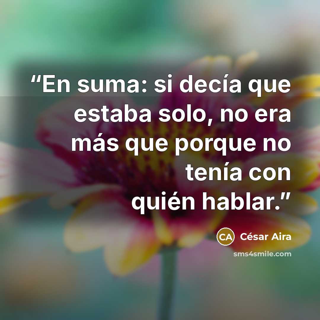 “En suma: si decía que estaba solo, no era más que porque no tenía con quién hablar.” quote by César Aira