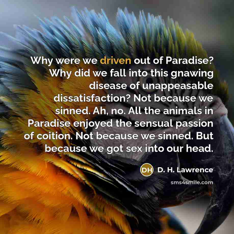 “Why were we driven out of Paradise? Why did we…” quote by D. H. Lawrence