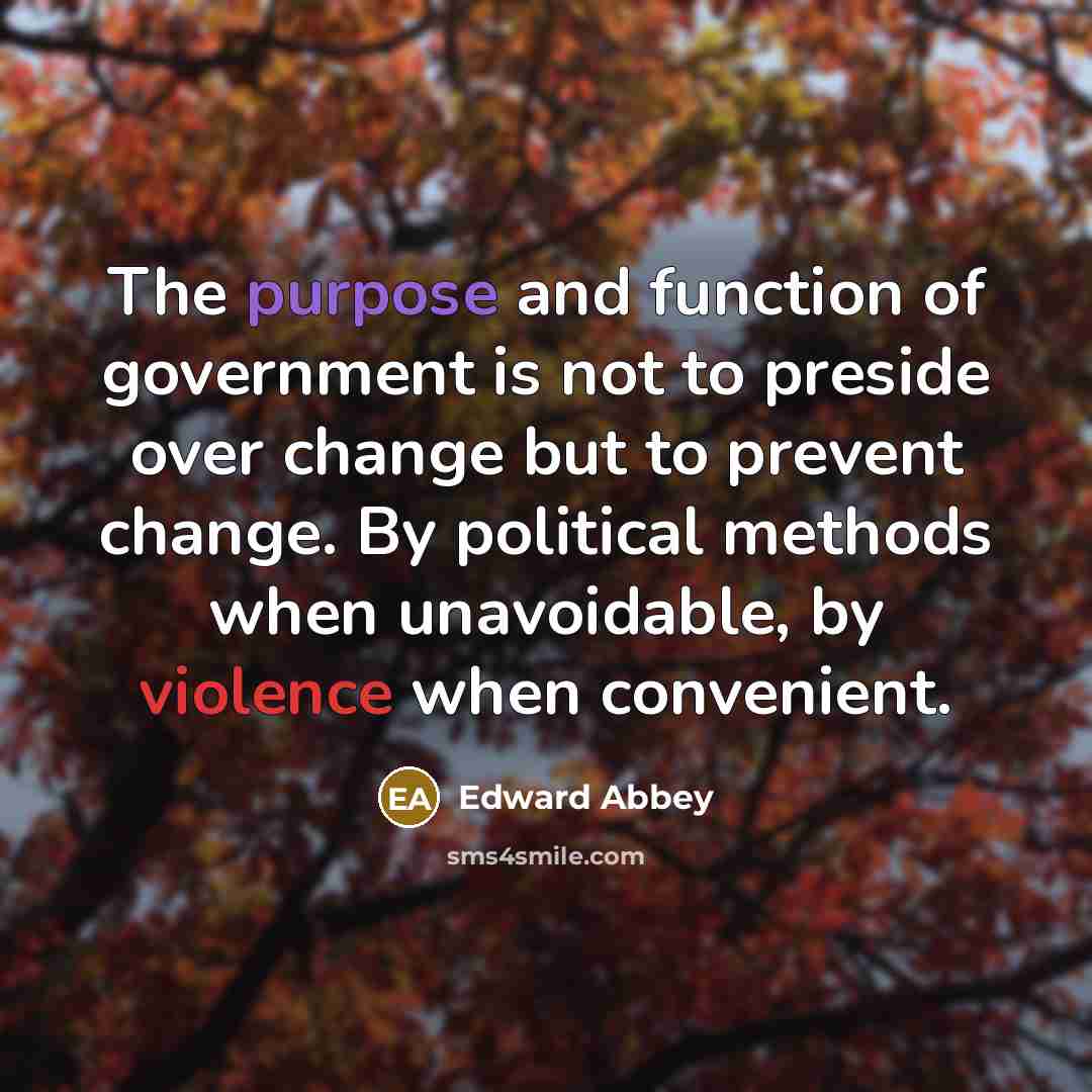 “The purpose and function of government is not to preside…” quote by Edward Abbey