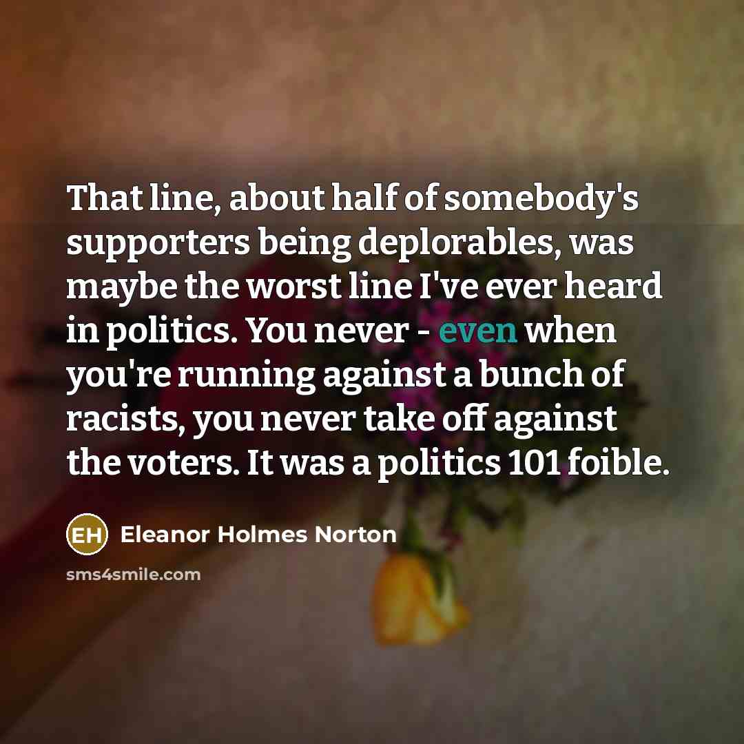 “That line, about half of somebody's supporters being deplorables, was…” quote by Eleanor Holmes Norton