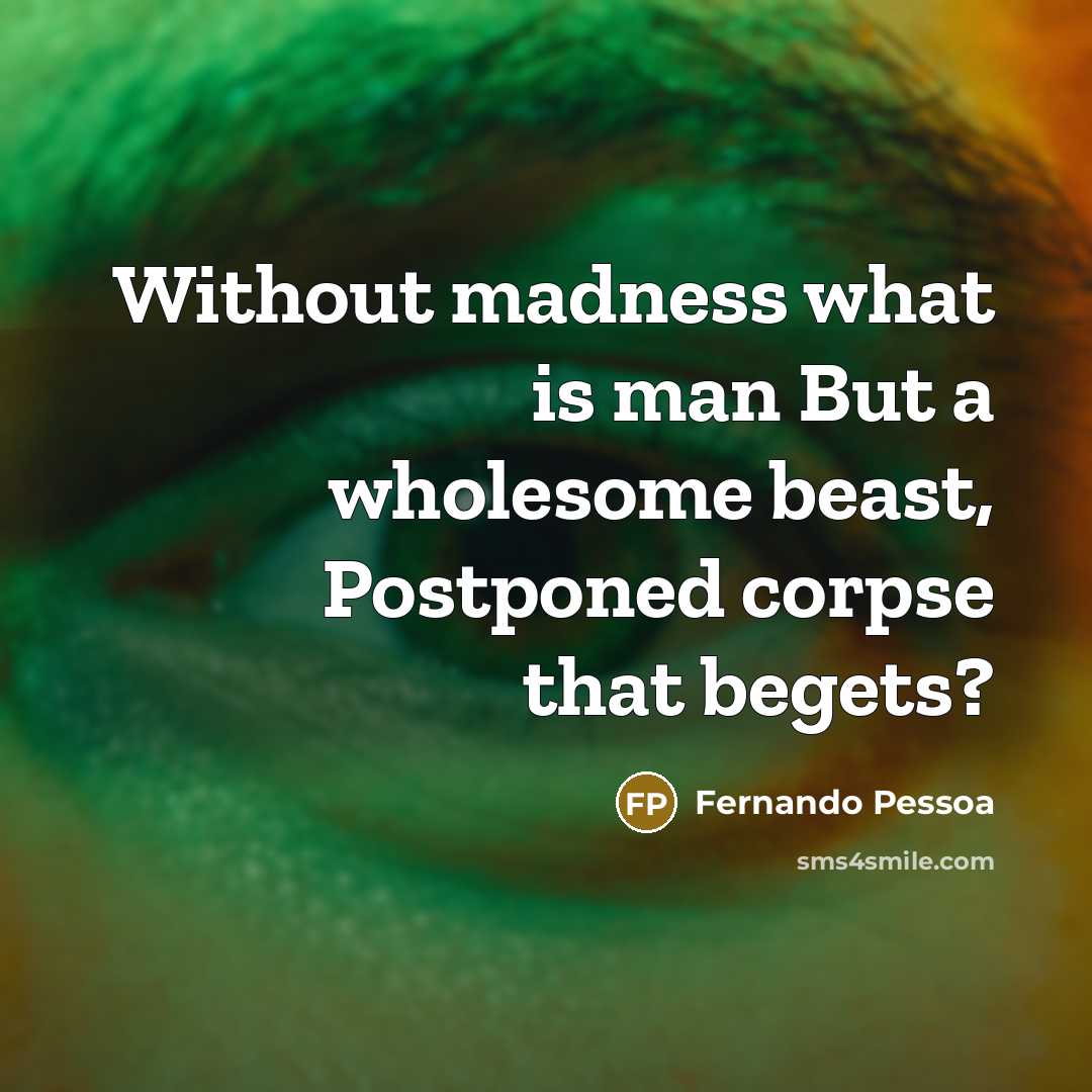 “Without madness what is man But a wholesome beast, Postponed…” quote by Fernando Pessoa