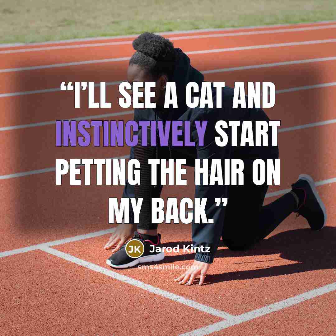 “I’ll see a cat and instinctively start petting the hair on my back.” quote by Jarod Kintz