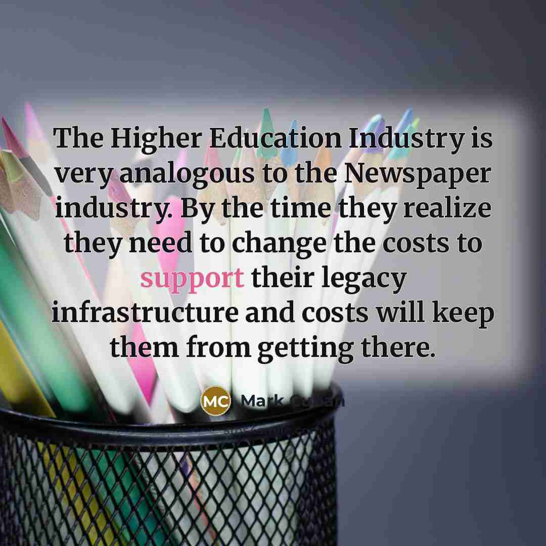 “The Higher Education Industry is very analogous to the Newspaper…” quote by Mark Cuban