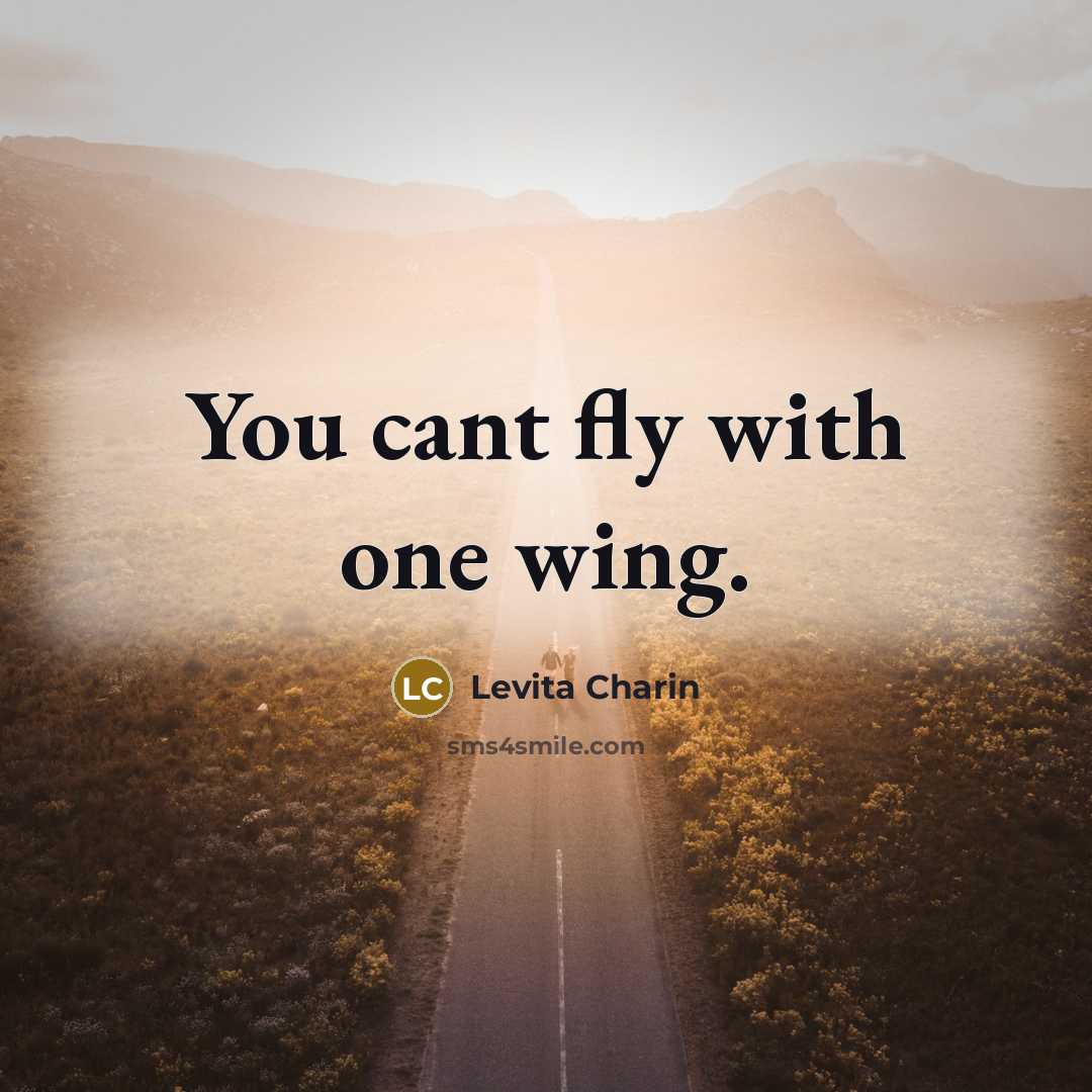 “You cant fly with one wing.…” quote by Levita Charin