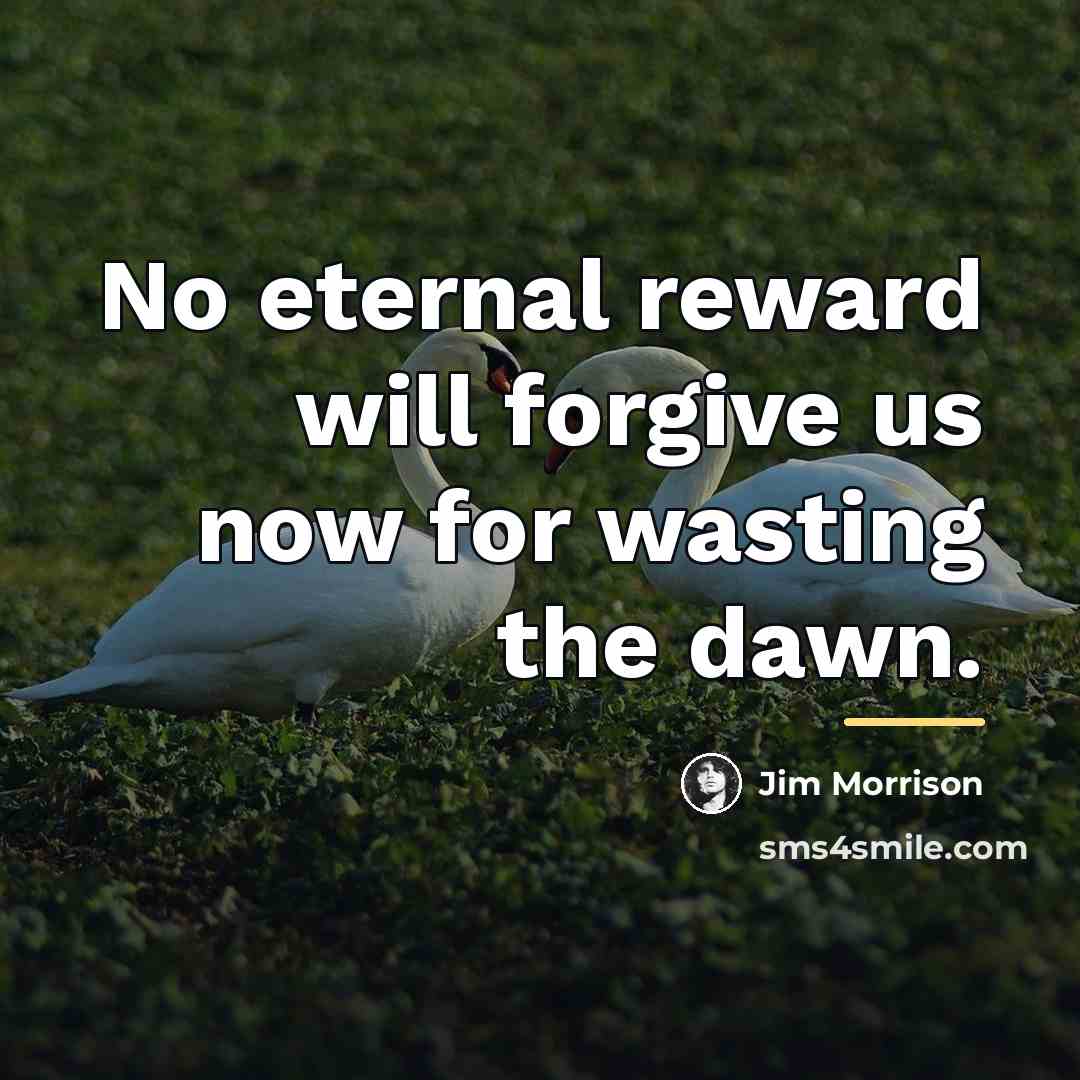 “No eternal reward will forgive us now for wasting the…” quote by Jim Morrison