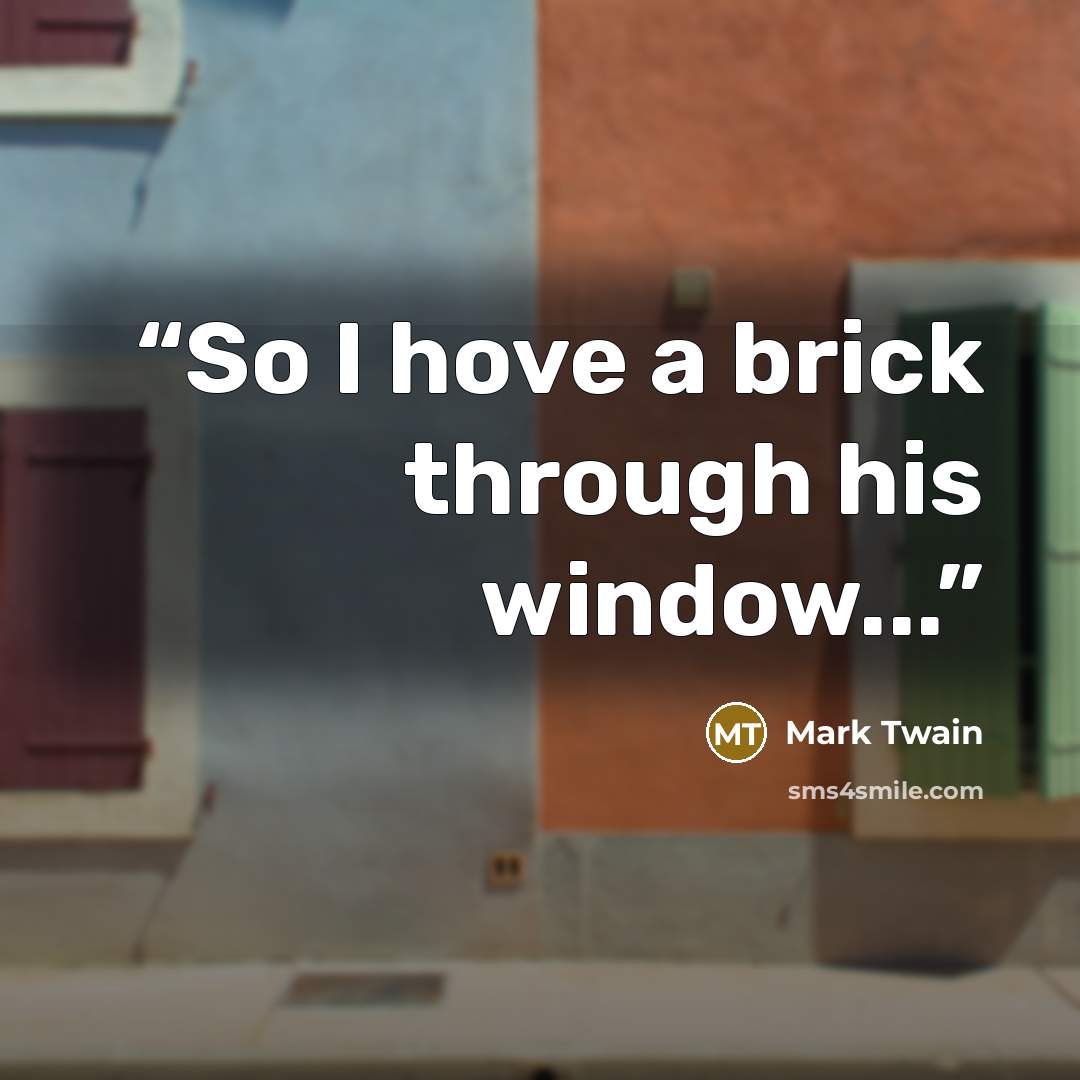 “So I hove a brick through his window...” quote by Mark Twain