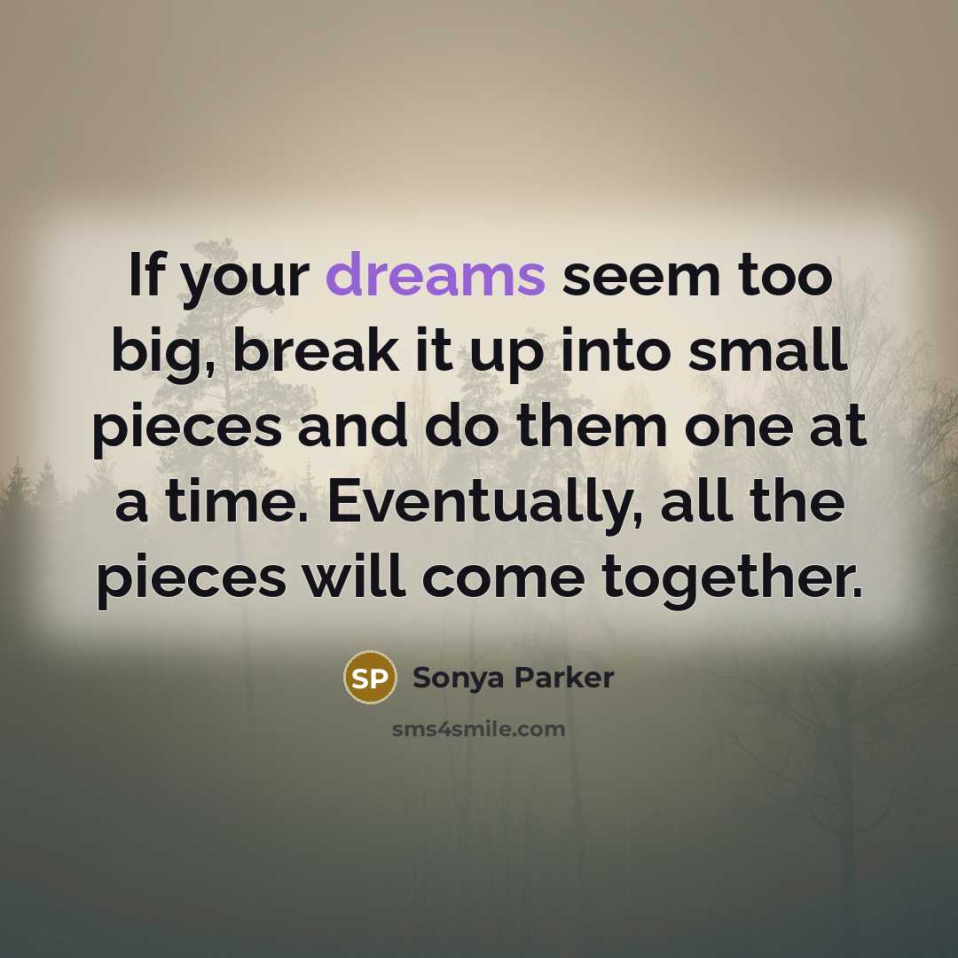 “If your dreams seem too big, break it up into…” quote by SONYA PARKER