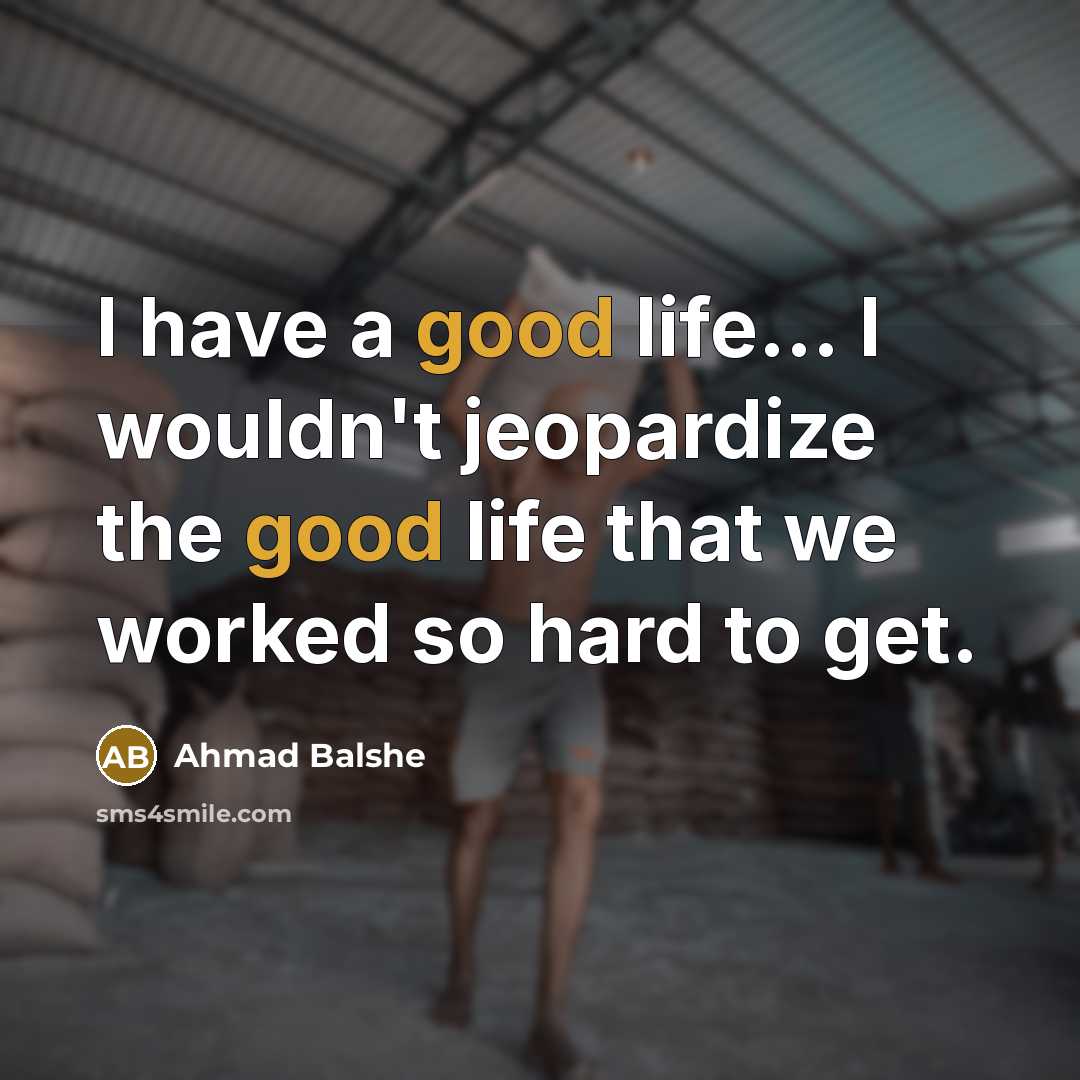 “I have a good life... I wouldn't jeopardize the good…” quote by Ahmad Balshe