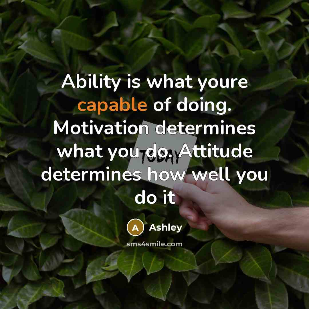 “Ability is what youre capable of doing. Motivation determines what…” quote by Ashley