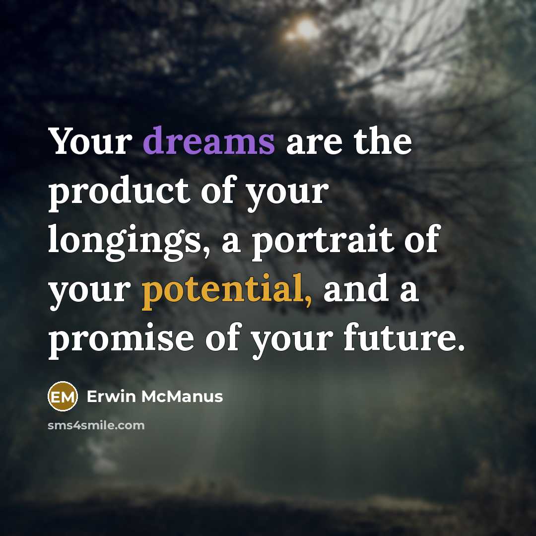 “Your dreams are the product of your longings, a portrait…” quote by Erwin McManus