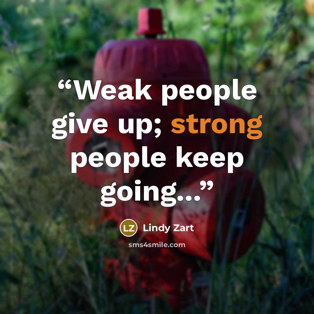 “Weak people give up; strong people keep going...” quote by Lindy Zart