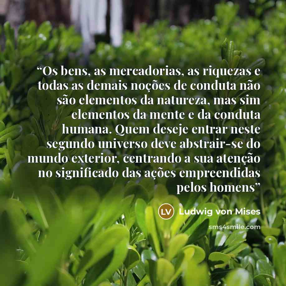 “Os bens, as mercadorias, as riquezas e todas as demais noções de conduta não são elementos da natureza, mas sim elementos da mente e da conduta humana. Quem deseje entrar neste segundo universo deve abstrair-se do mundo exterior, centrando a sua atenção no significado das ações empreendidas pelos…” quote by Ludwig von Mises