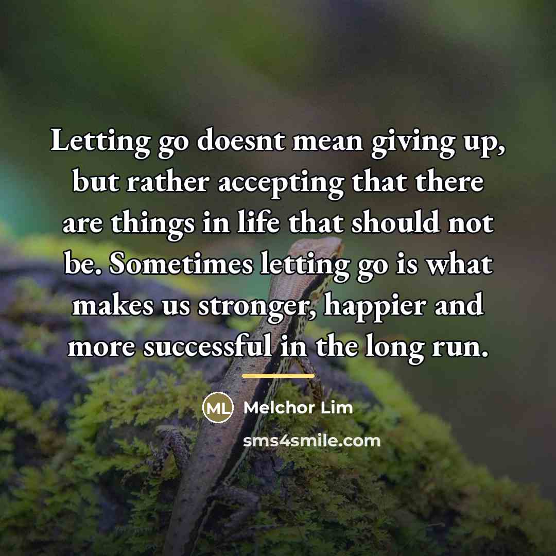 “Letting go doesnt mean giving up, but rather accepting that…” quote by Melchor Lim