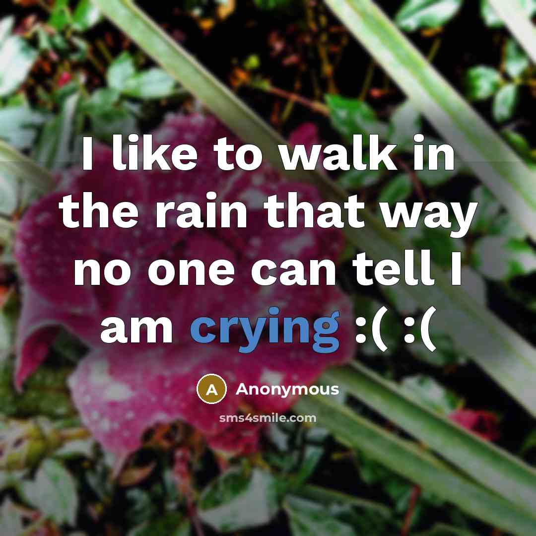 “I like to walk in the rain that way no one can tell I am crying :( :(” quote by Anonymous