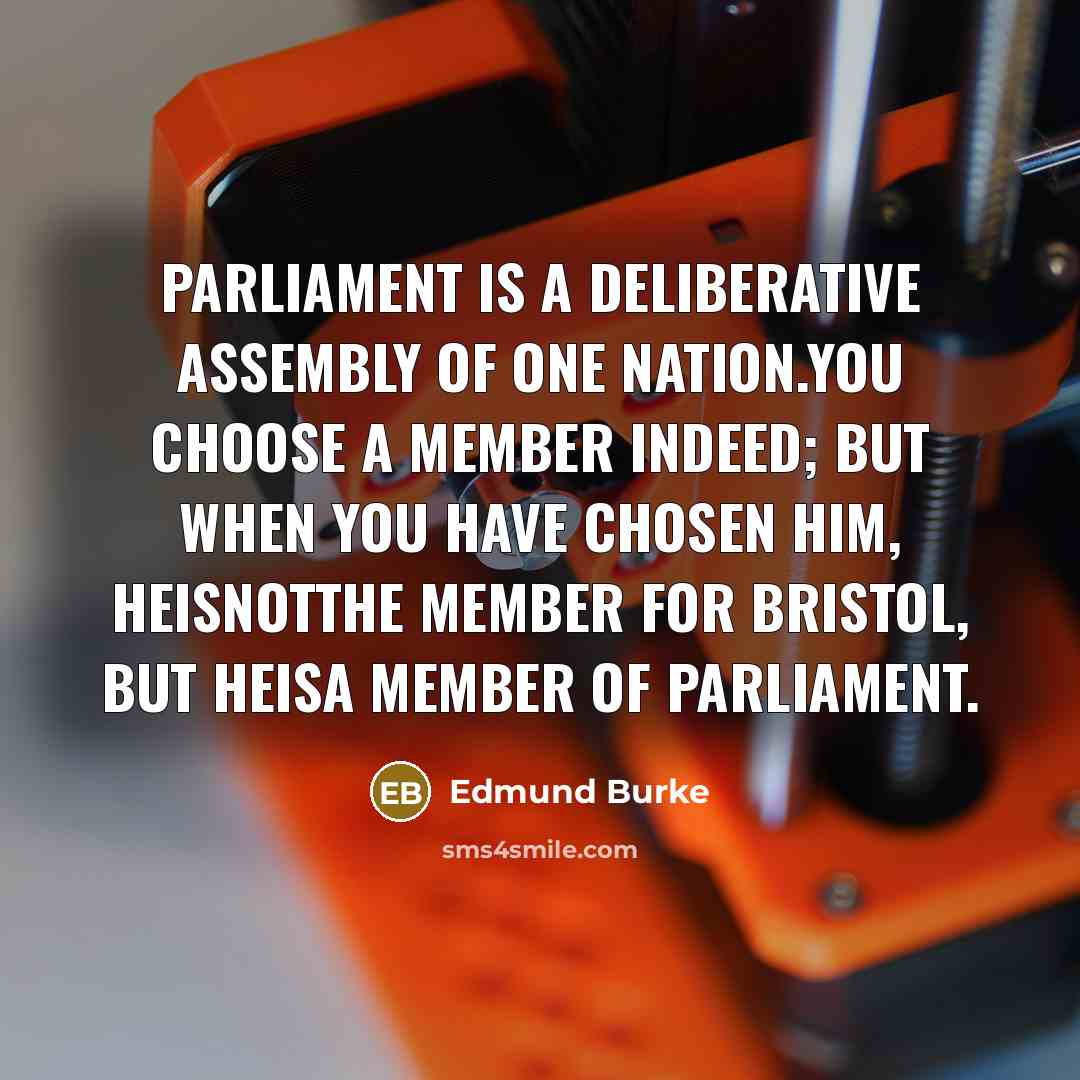 “Parliament is a deliberative assembly of one nation.You choose a…” quote by Edmund Burke