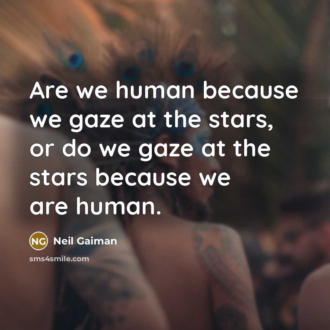 “Are we human because we gaze at the stars, or…” quote by Neil Gaiman