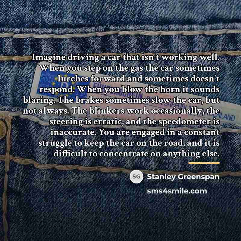 “Imagine driving a car that isn't working well. When you…” quote by Stanley Greenspan