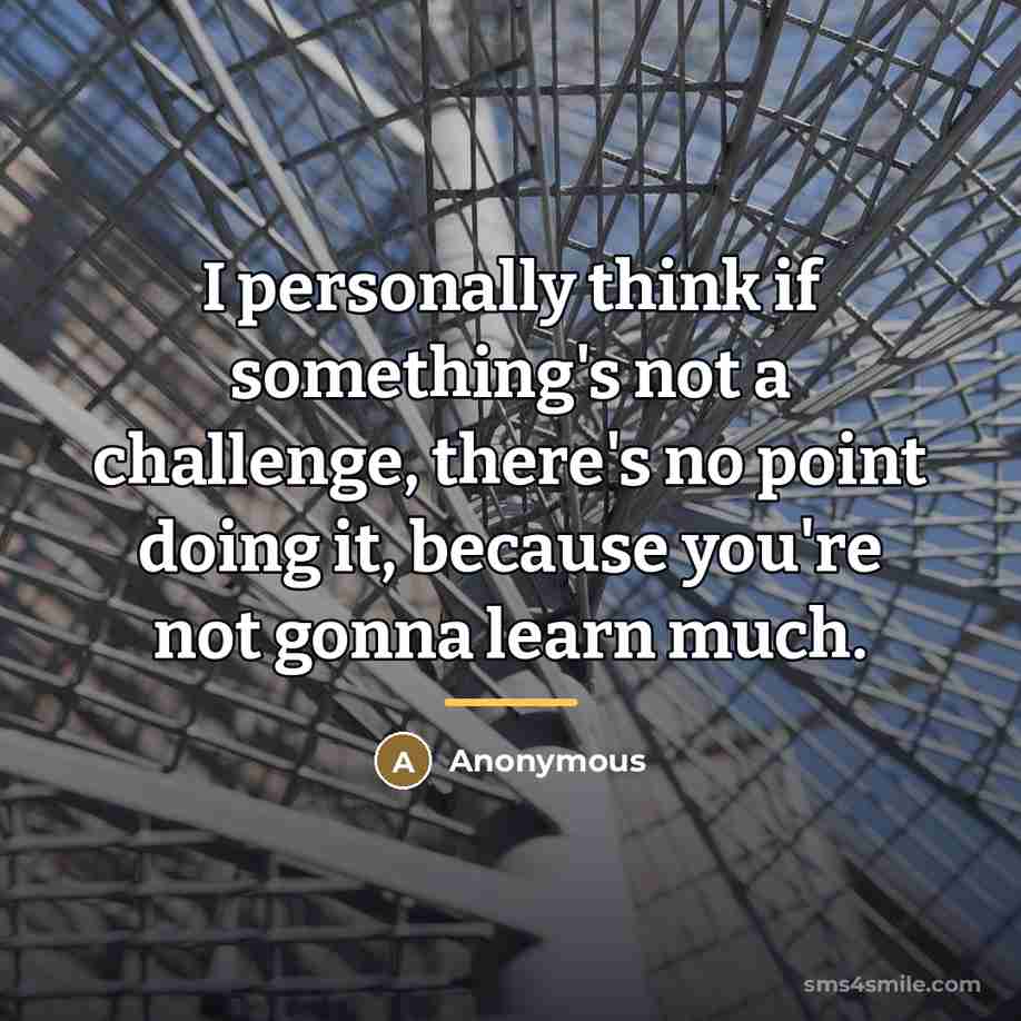 “I personally think if something's not a challenge, there's no…” quote by Anonymous