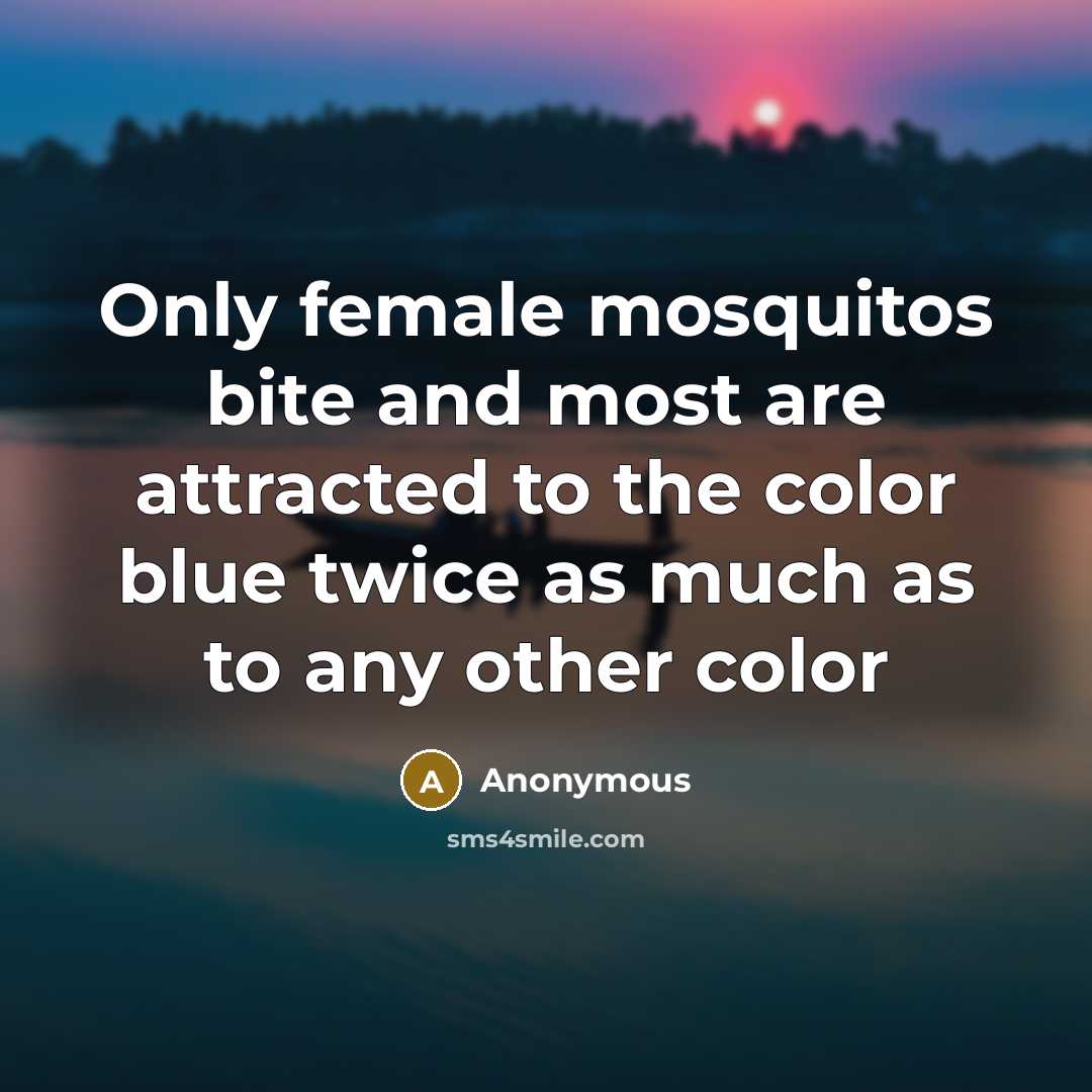 “Only female mosquitos bite and most are attracted to the…” quote by Anonymous