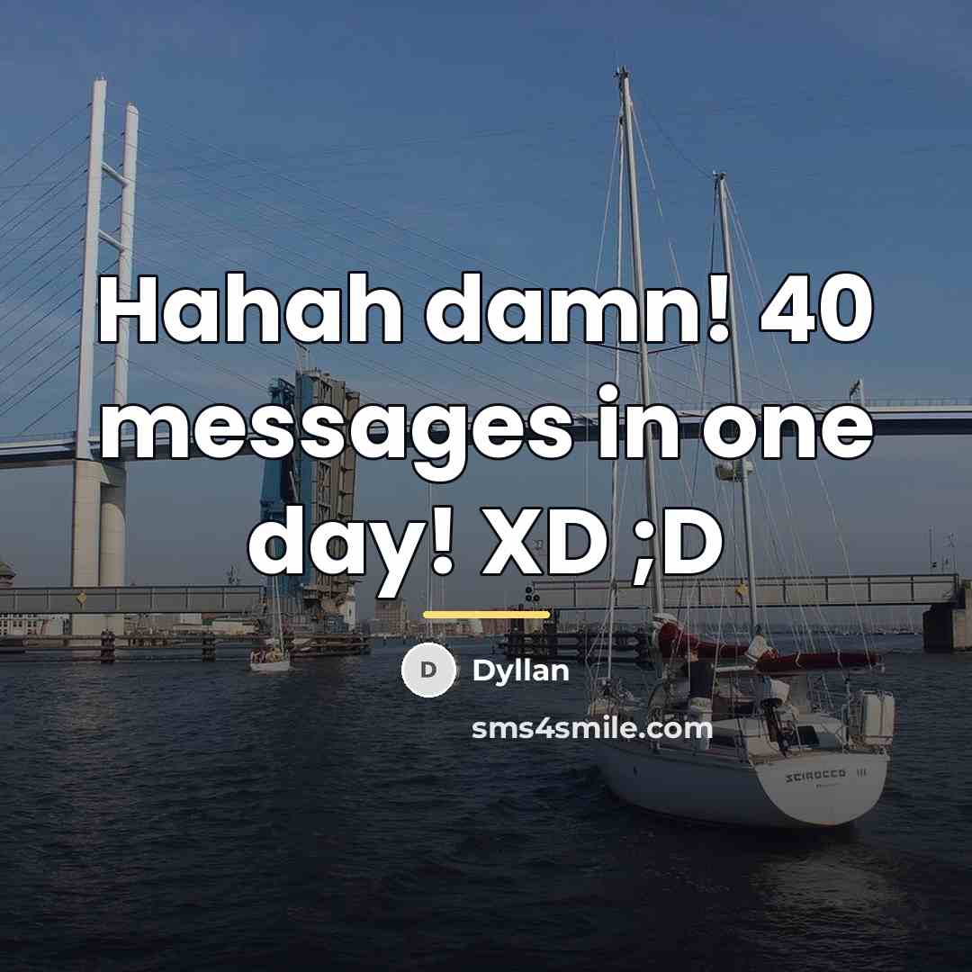 “Hahah damn! 40 messages in one day! XD ;D…” quote by Dyllan