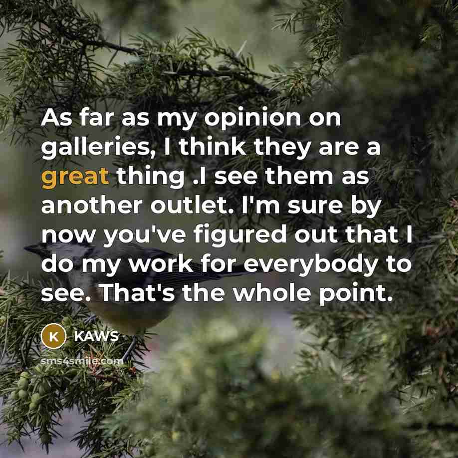 “As far as my opinion on galleries, I think they…” quote by KAWS