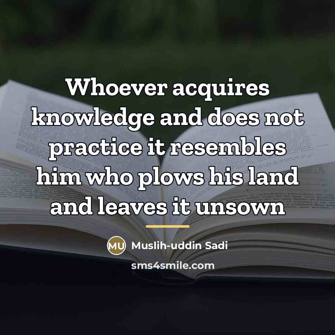 “Whoever acquires knowledge and does not practice it resembles him…” quote by Muslih-uddin Sadi
