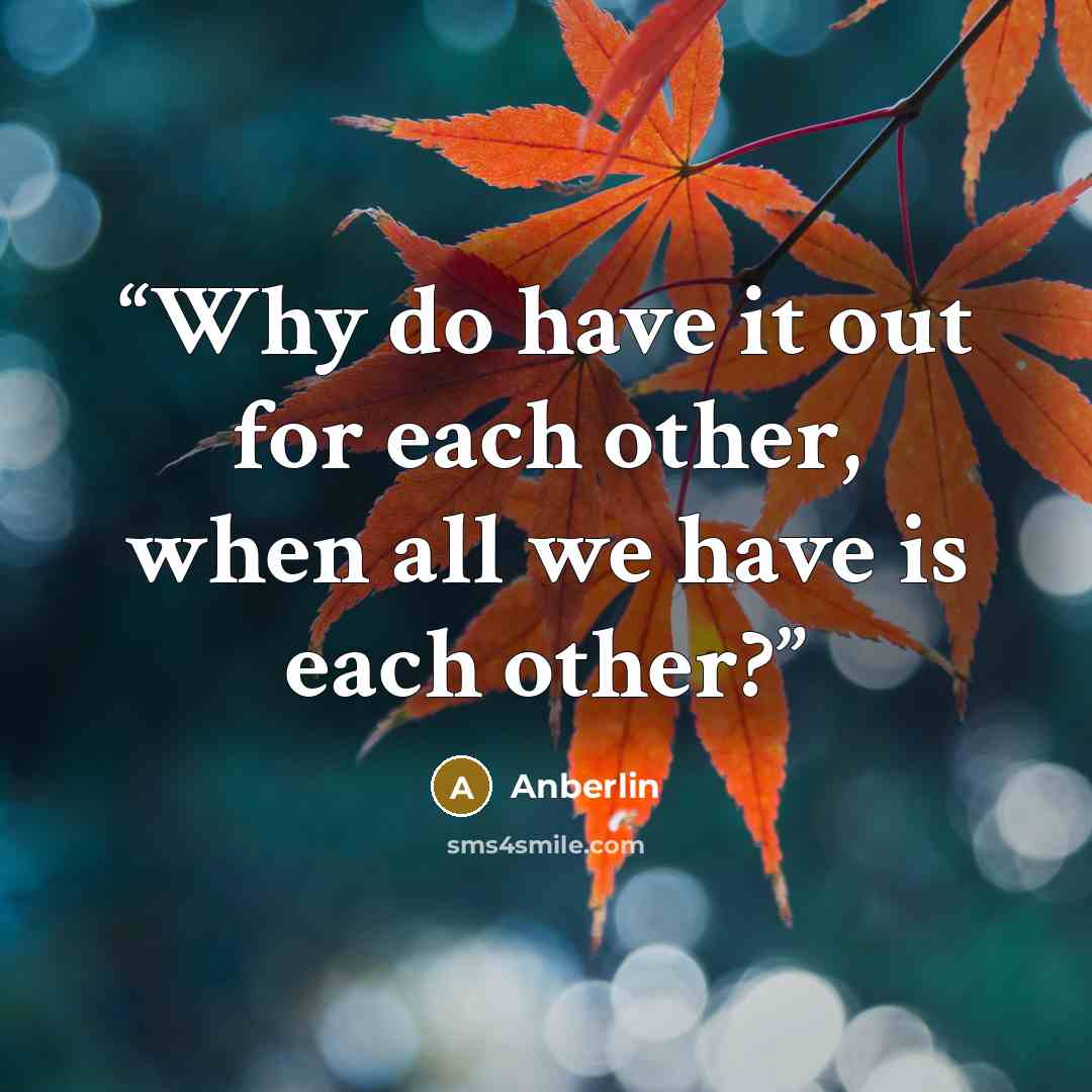 “Why do have it out for each other, when all we have is each other?” quote by Anberlin