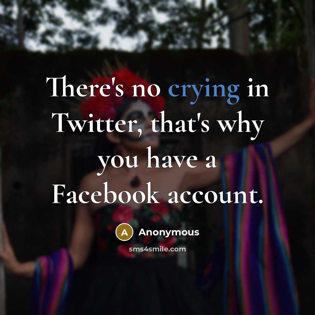 “There's no crying in Twitter, that's why you have a…” quote by Anonymous