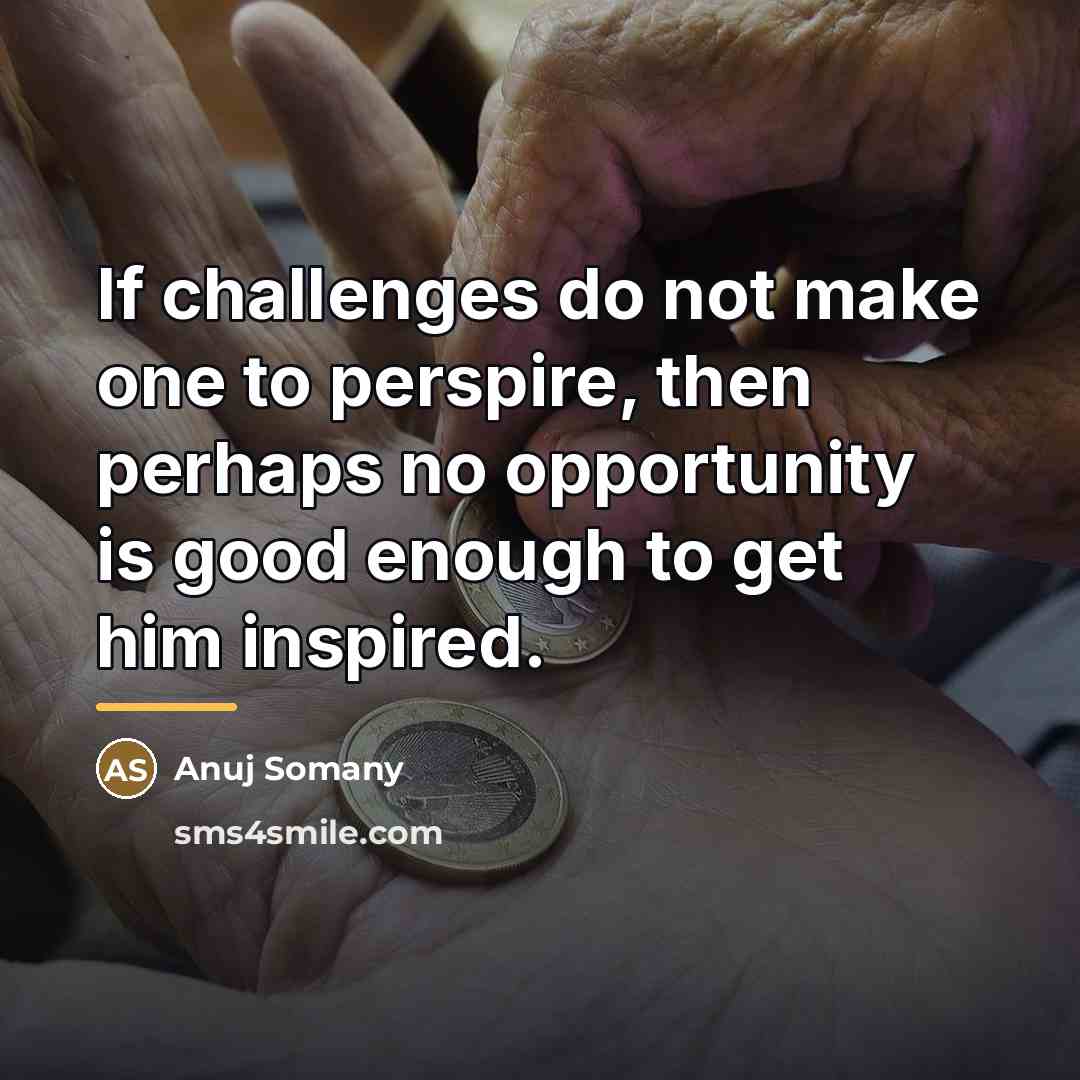 “If challenges do not make one to perspire, then perhaps…” quote by Anuj Somany
