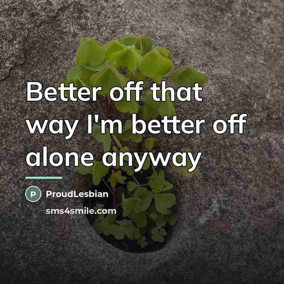 “Better off that way I'm better off alone anyway…” quote by ProudLesbian