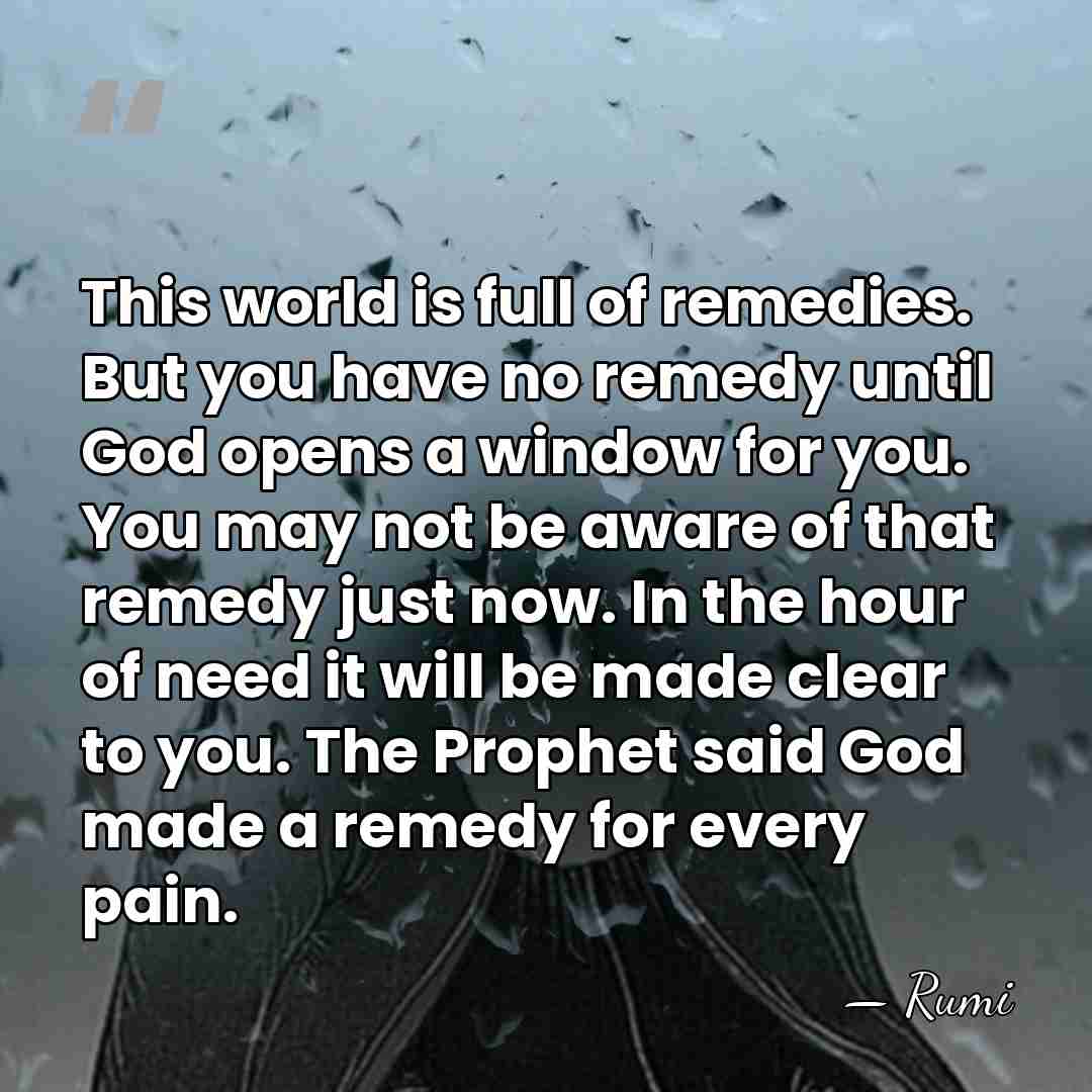 This world is full of remedies. But you have no remedy until&hellip; - Rumi
