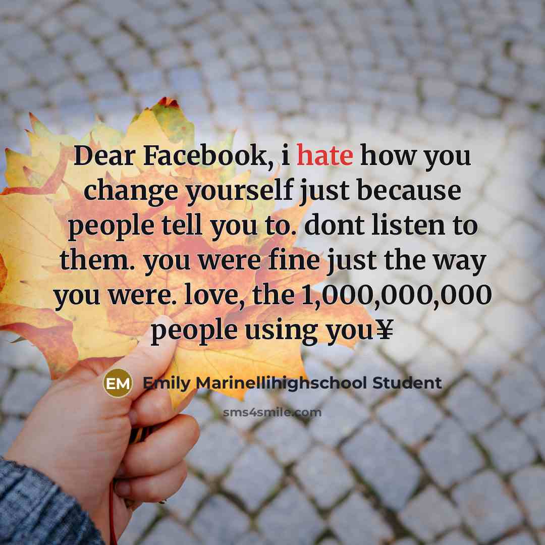 “Dear Facebook, i hate how you change yourself just because…” quote by Emily Marinellihighschool Student
