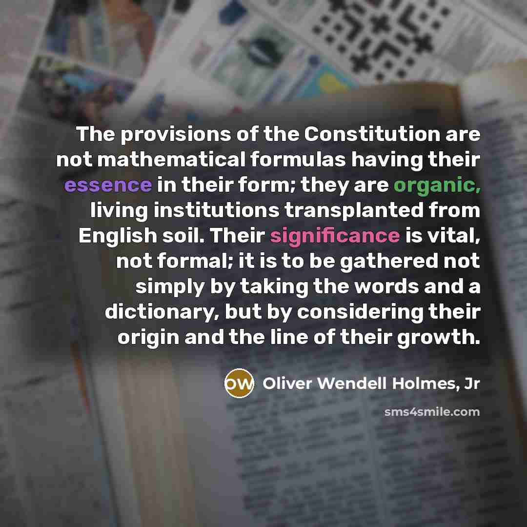 “The provisions of the Constitution are not mathematical formulas having…” quote by Oliver Wendell Holmes, Jr