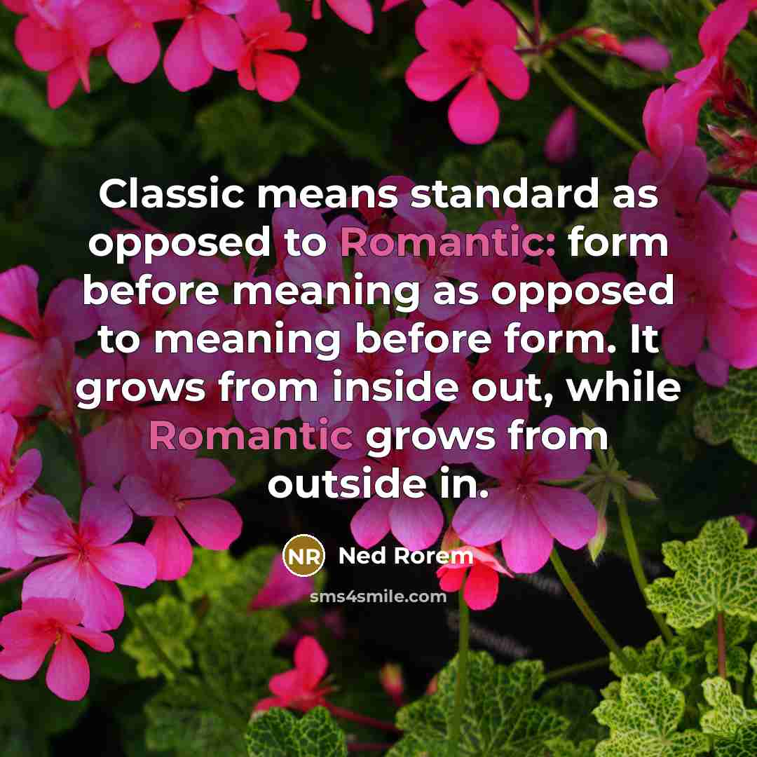 “Classic means standard as opposed to Romantic: form before meaning…” quote by Ned Rorem