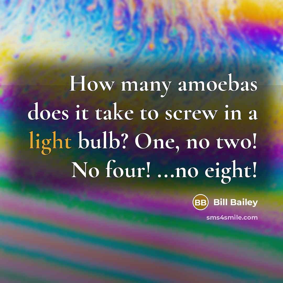 “How many amoebas does it take to screw in a light bulb? One, no two! No four! ...no eight!” quote by Bill Bailey