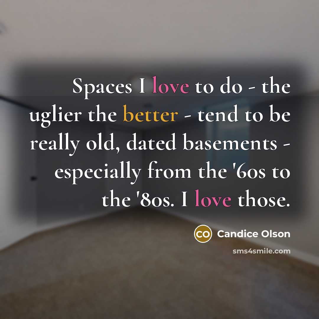 “Spaces I love to do - the uglier the better - tend to be really old, dated basements - especially from the '60s to the '80s. I love those.” quote by Candice Olson