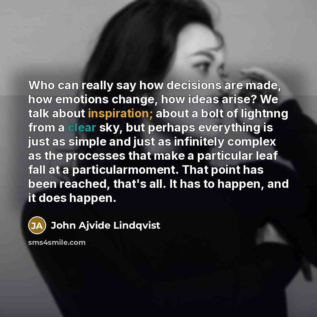 “Who can really say how decisions are made, how emotions…” quote by John Ajvide Lindqvist