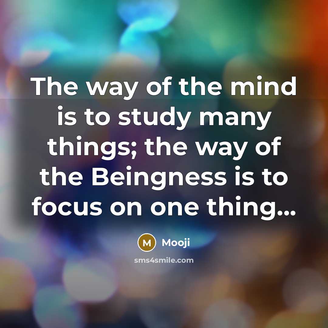 “The way of the mind is to study many things; the way of the Beingness is to focus on one thing...” quote by Mooji