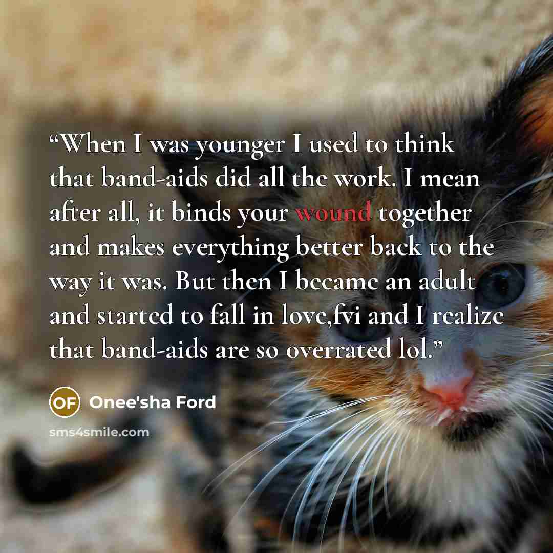 “When I was younger I used to think that band-aids did all the work. I mean after all, it binds your wound together and makes everything better back to the way it was. But then I became an adult and started to fall in love,fvi and I realize that band-aids are so overrated lol.” quote by Onee'sha Ford