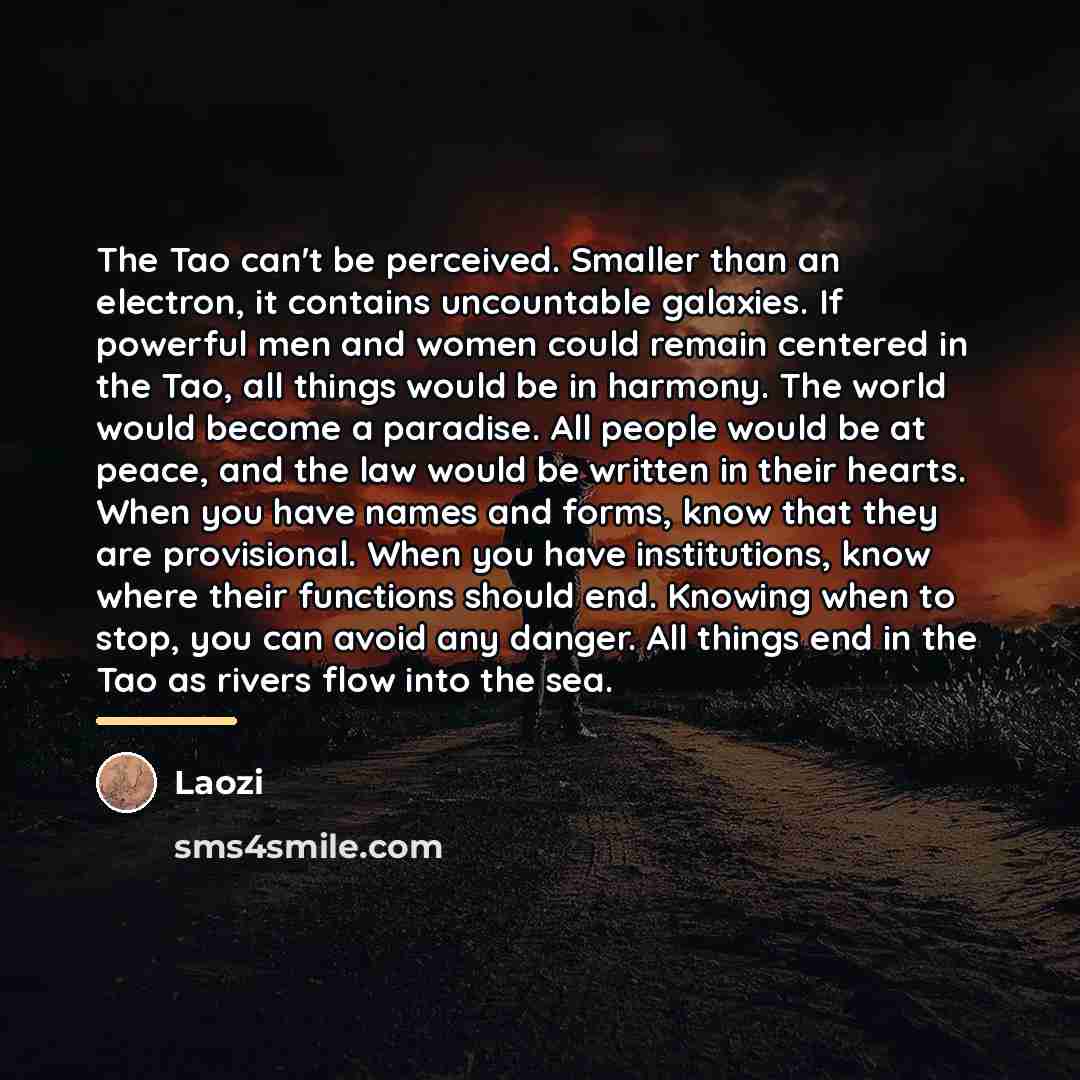 “The Tao can't be perceived. Smaller than an electron, it…” quote by Laozi
