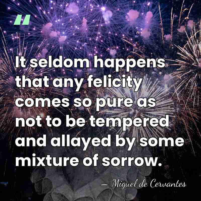 It seldom happens that any felicity comes so pure as not to&hellip; - Miguel de Cervantes
