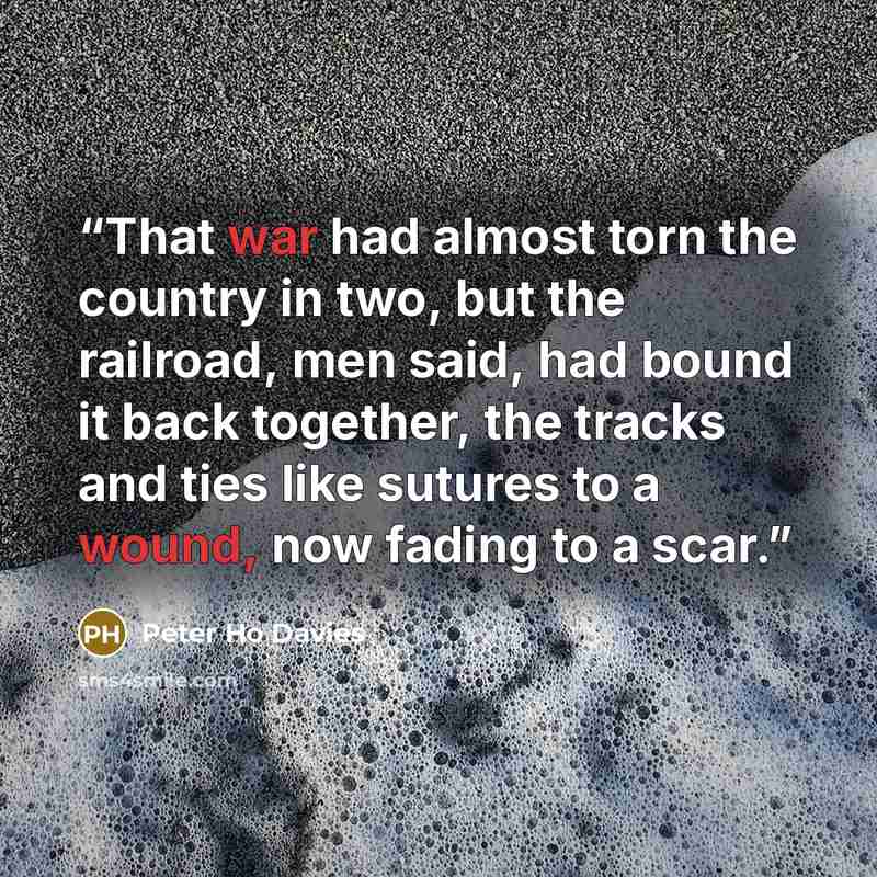 “That war had almost torn the country in two, but the railroad, men said, had bound it back together, the tracks and ties like sutures to a wound, now fading to a scar.” quote by Peter Ho Davies