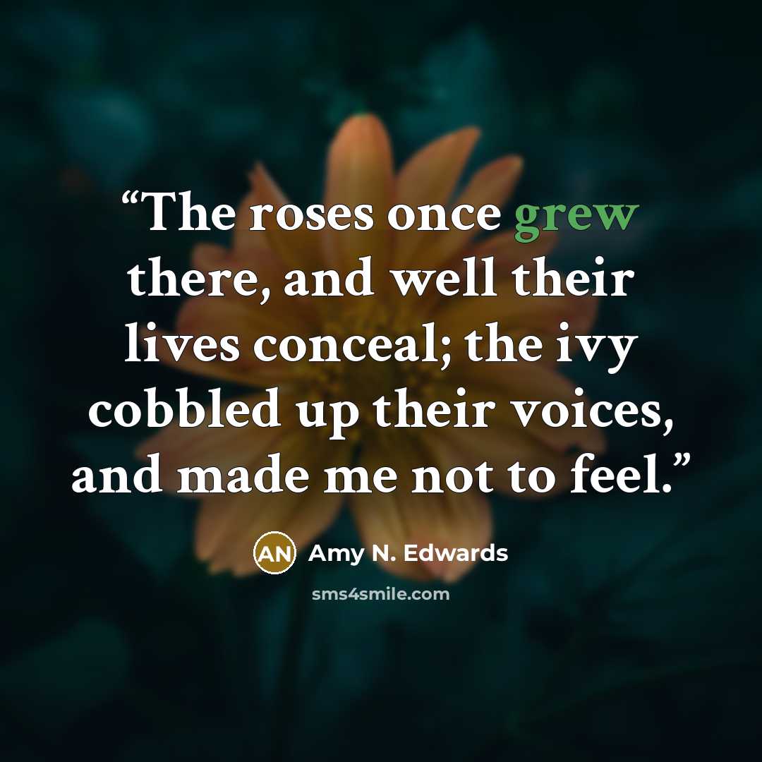 “The roses once grew there, and well their lives conceal; the ivy cobbled up their voices, and made me not to feel.” quote by Amy N. Edwards