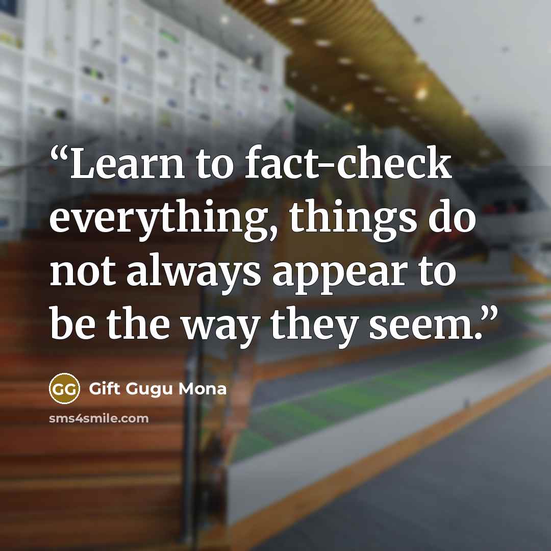 “Learn to fact-check everything, things do not always appear to be the way they seem.” quote by Gift Gugu Mona