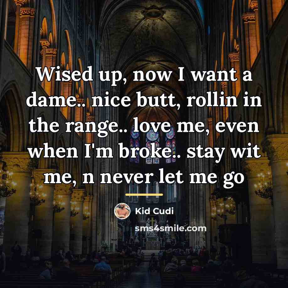 “Wised up, now I want a dame.. nice butt, rollin…” quote by Kid Cudi