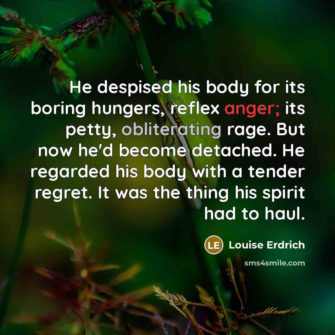 “He despised his body for its boring hungers, reflex anger;…” quote by Louise Erdrich
